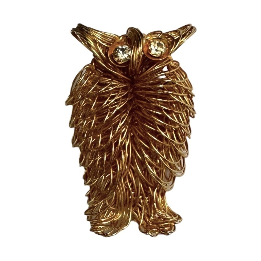 🌺 Boutique Gold Tone Vibrant Wire Crystal Eye Owl Brooch